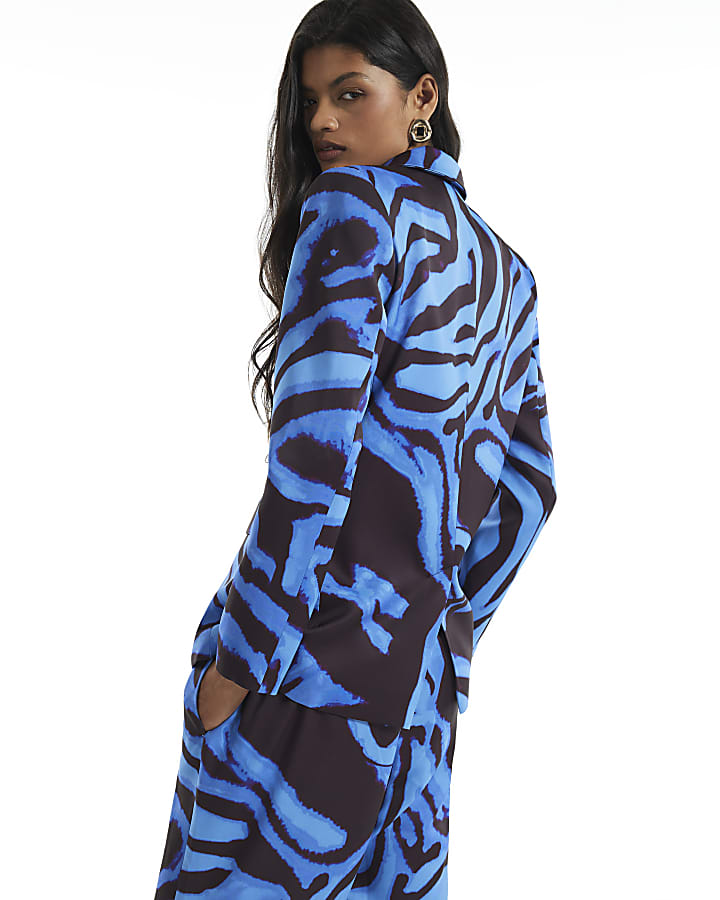 Blue Zebra Print Satin Blazer