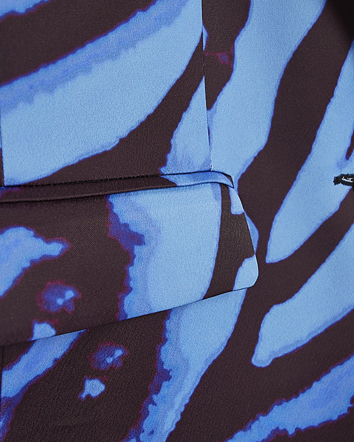 Blue Zebra Print Satin Blazer