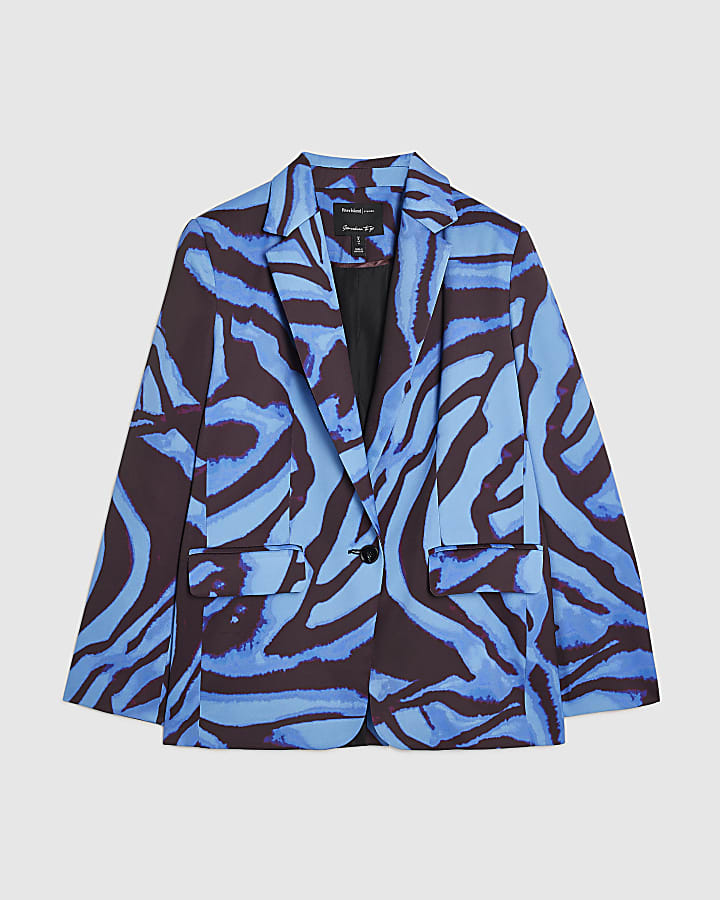 Blue Zebra Print Satin Blazer