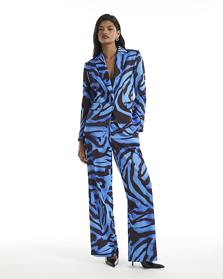 Blue Zebra Print Satin Blazer
