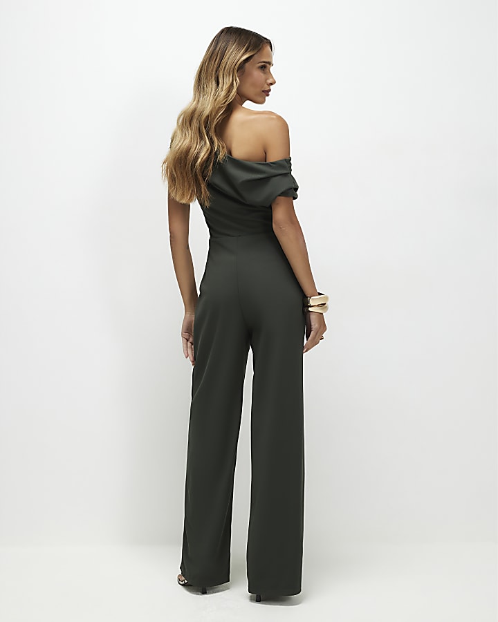 Green Asymmetric Drape Jumpsuit