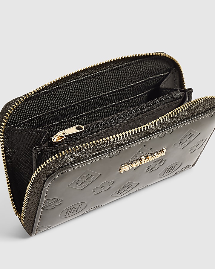 Grey Embossed Monogram Patent Purse