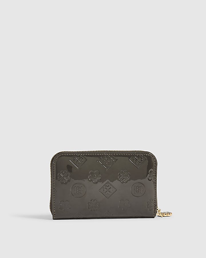 Grey Embossed Monogram Patent Purse
