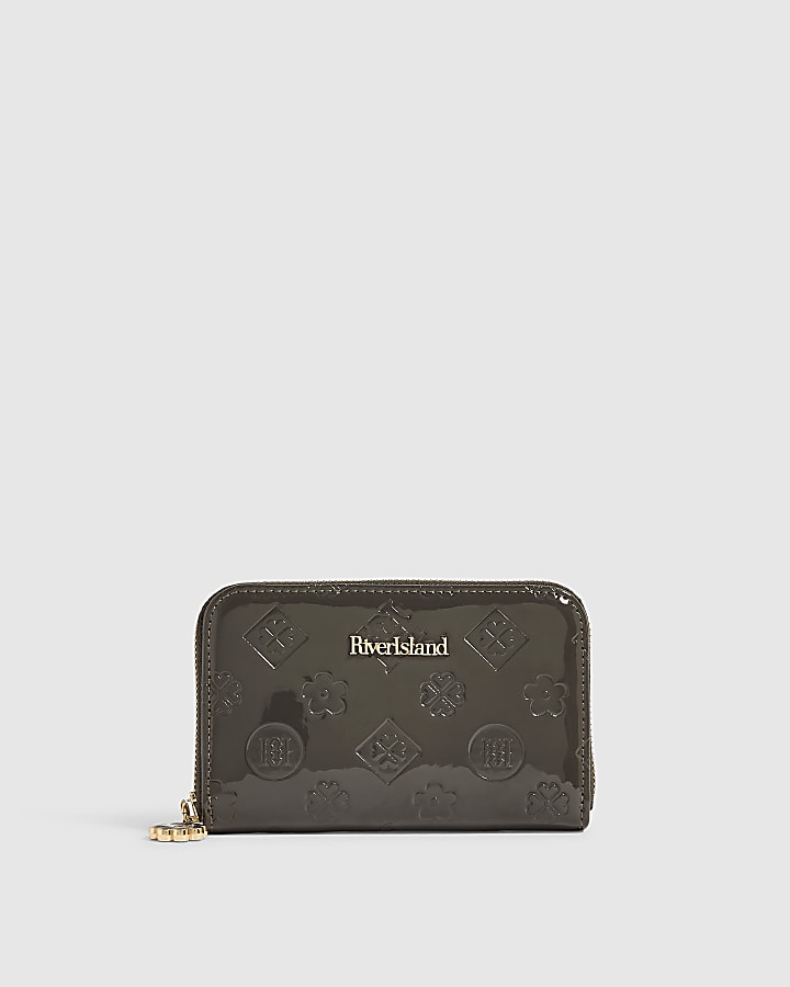 Grey Embossed Monogram Patent Purse