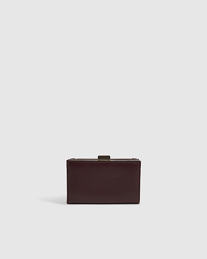 Burgundy Textured Faux Leather Cliptop Purse