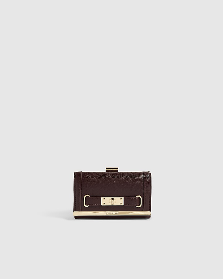 Burgundy Textured Faux Leather Cliptop Purse
