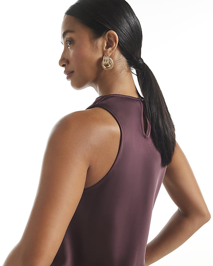 Petite Red Satin Halter Neck Top