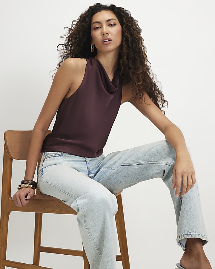 Red Satin Halter neck Top