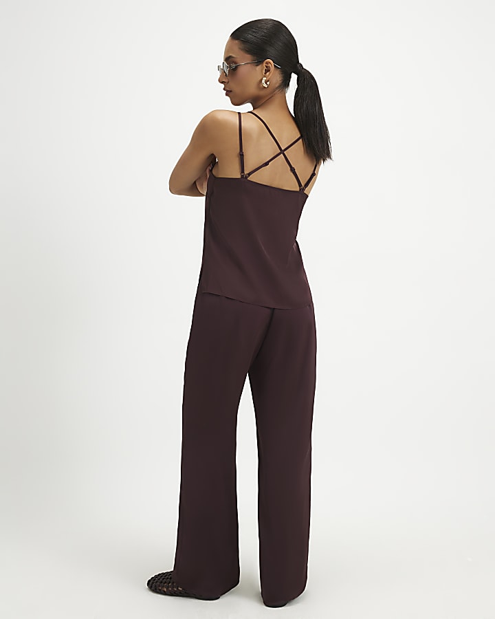 Petite Red Satin Trousers