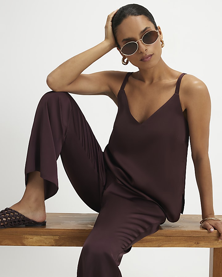 Petite Red Satin Trousers