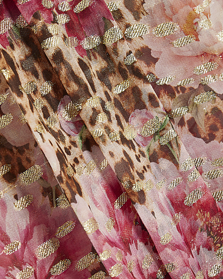 Brown Floral Animal Print Pussybow Blouse