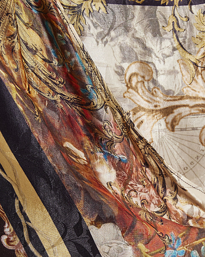 Brown - Dark Atlas Floral Scarf Detail Top