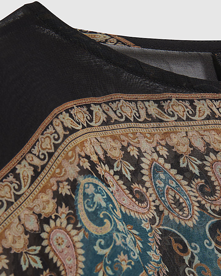 Black Paisley Sheer Batwing Top