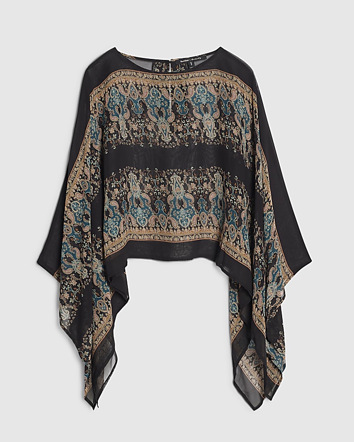 Black Paisley Sheer Batwing Top