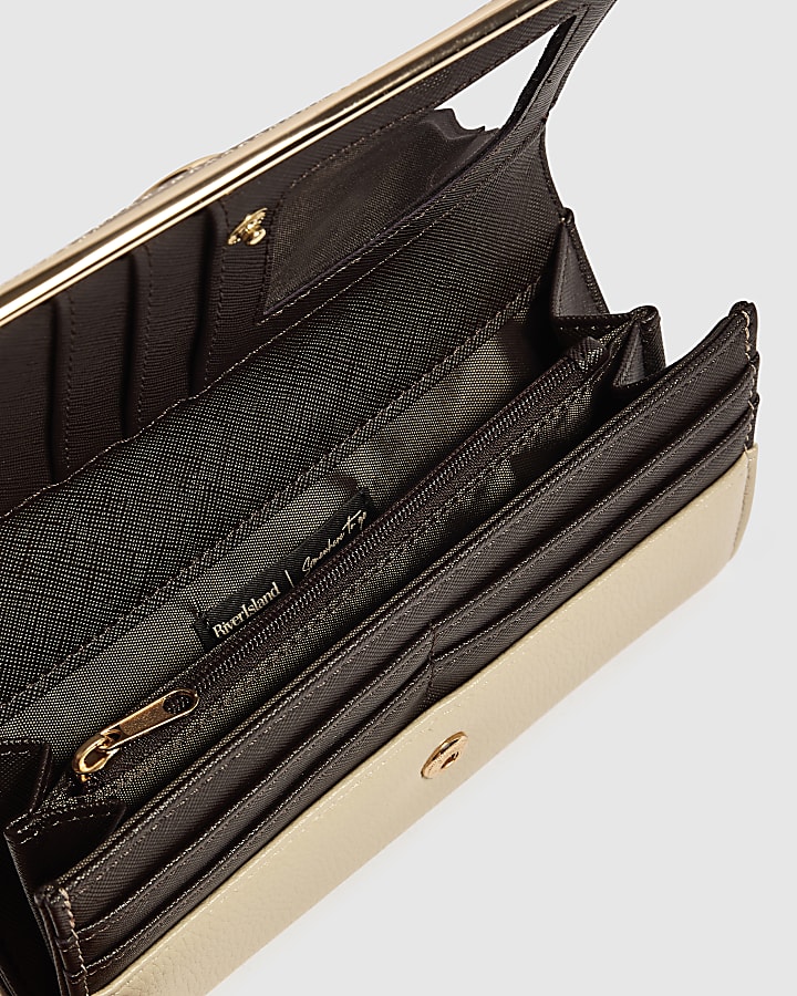 Beige Geometric Panelled Cliptop Purse