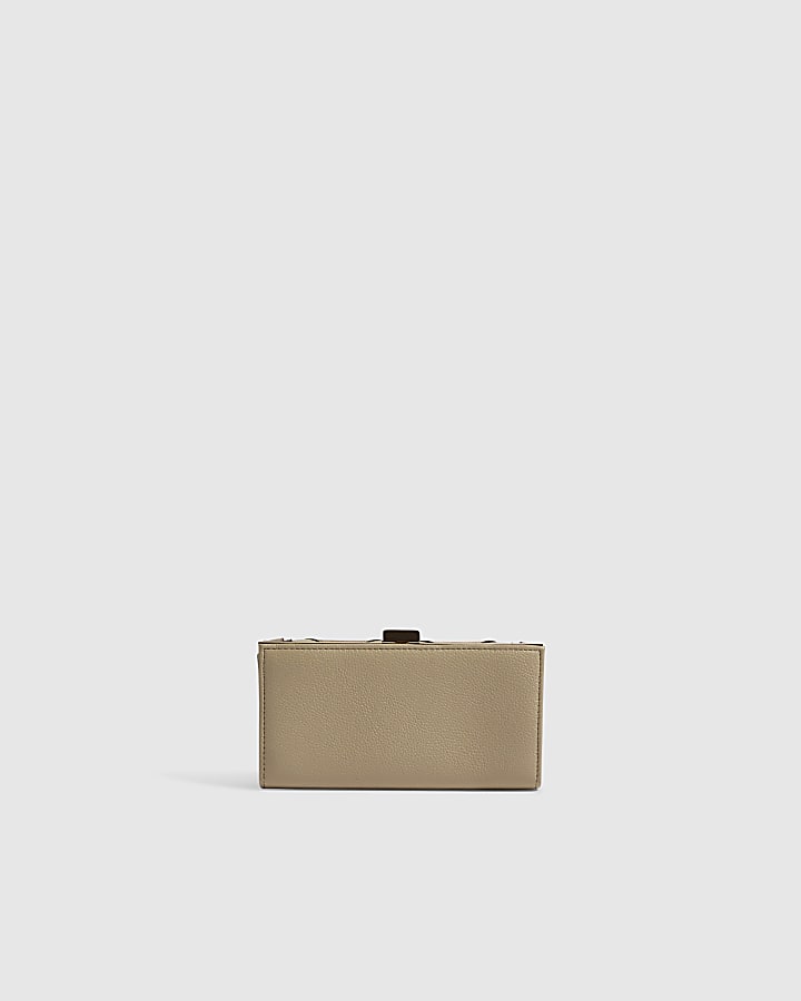Beige Geometric Panelled Cliptop Purse