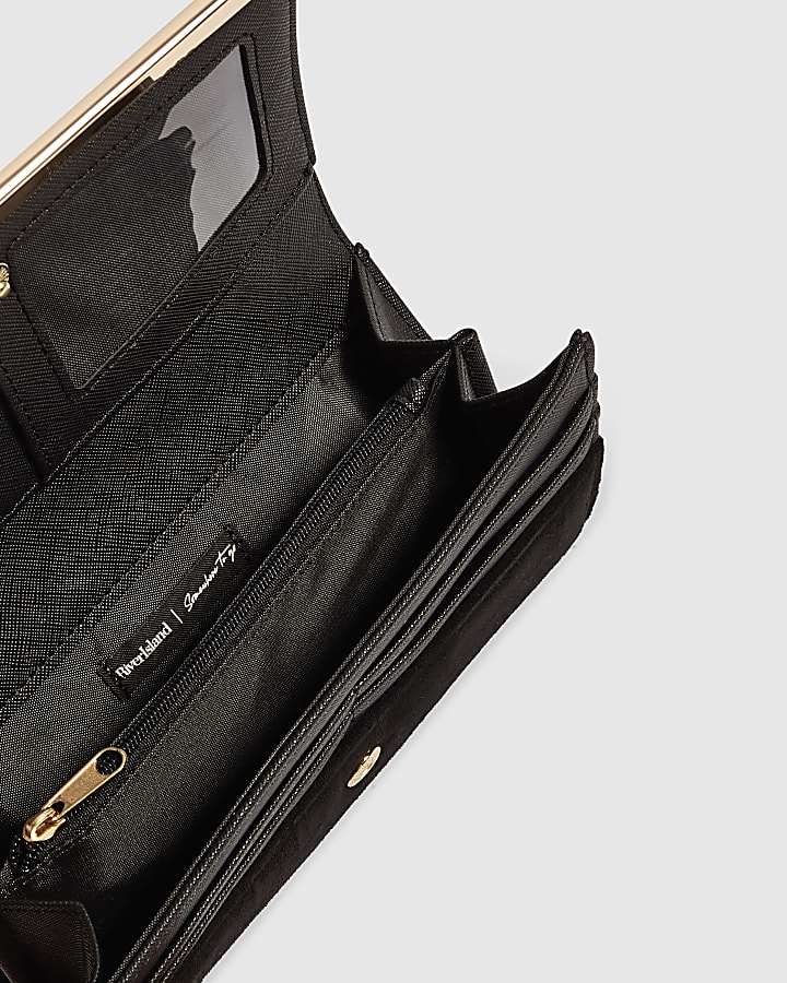 Black Geometric Panelled Clip Top Purse