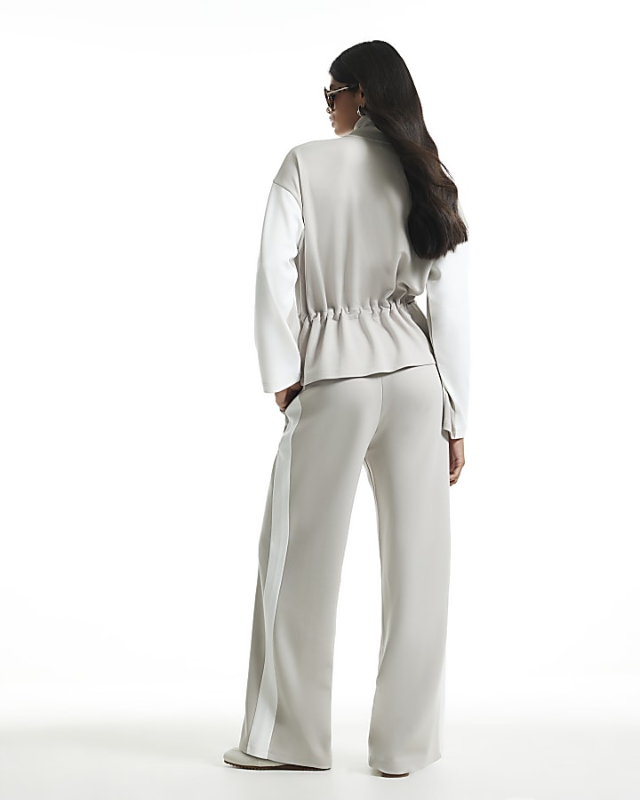 Grey Premium Colour Block Wide Leg Trousers