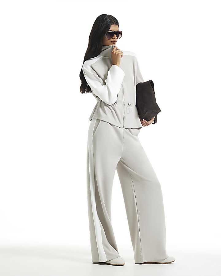 Grey Premium Colour Block Wide Leg Trousers