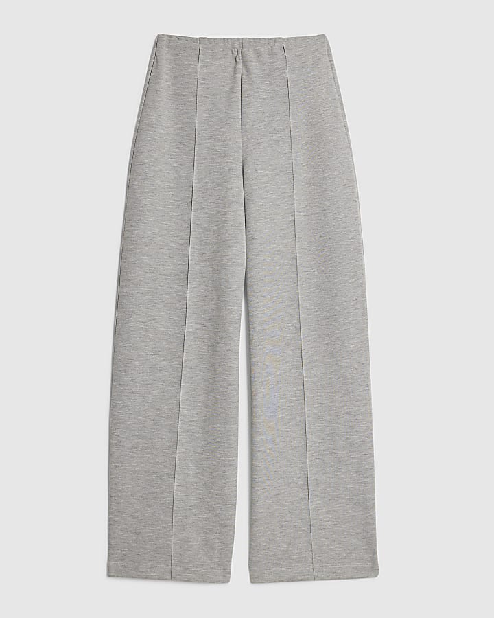 Grey Interlock Wide Leg Trousers