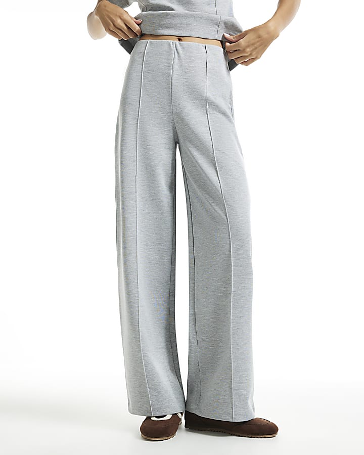 Grey Interlock Wide Leg Trousers