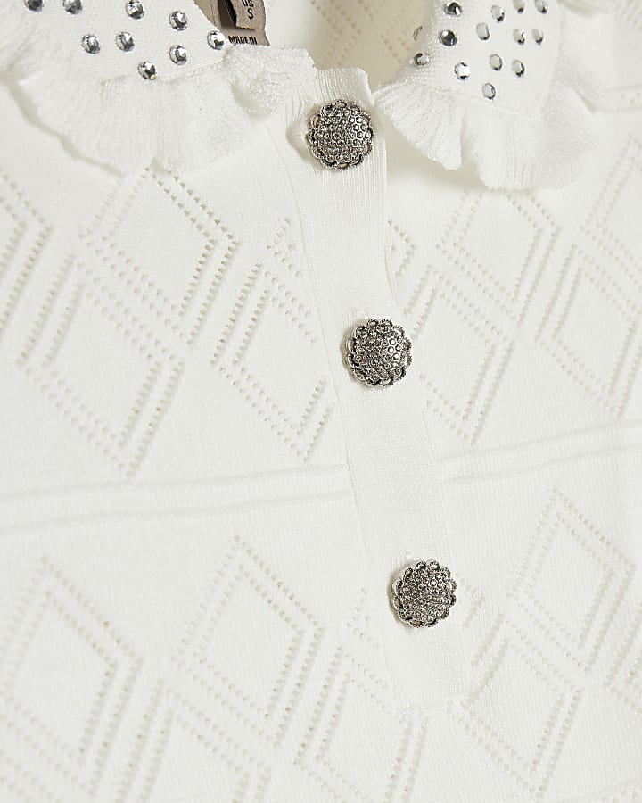 Cream Peplum Stitch Polo Top
