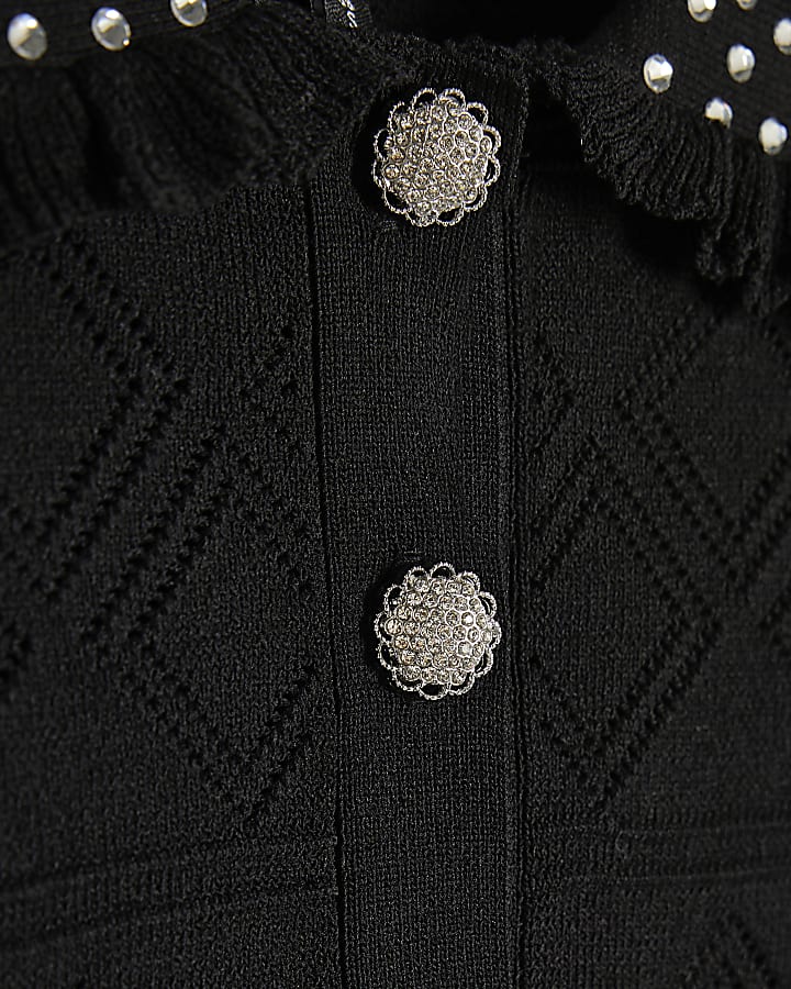 Black Peplum Stitch Polo Top