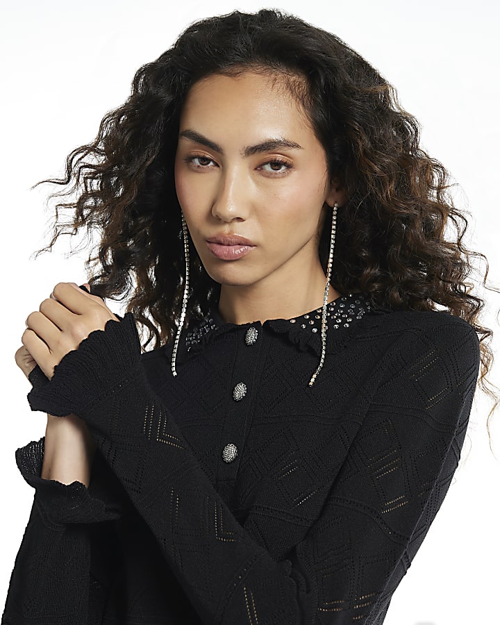 Black Peplum Stitch Polo Top