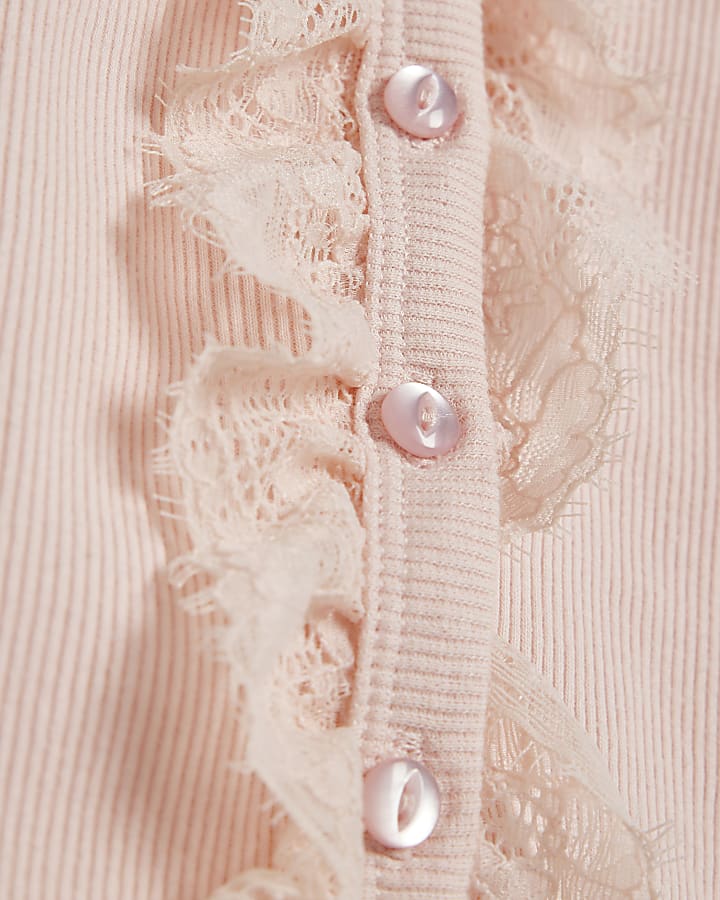 Pink Rib Lace Trim Cardigan