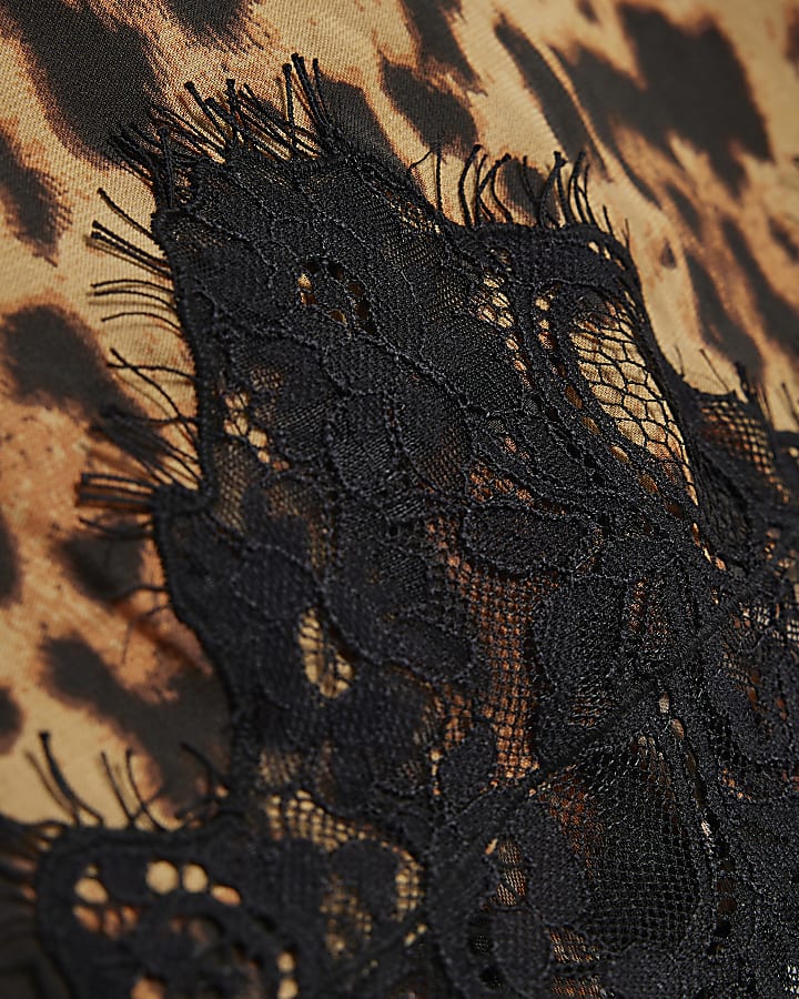 Brown Leopard Print Lace Trim Mini Skirt