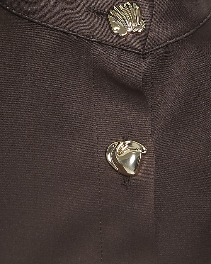 Brown Gold Button Waistcoat Mini Dress