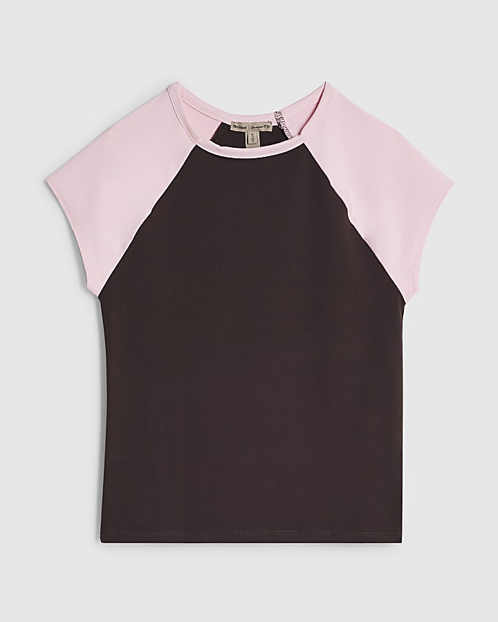Pink Raglan Colour Block T-Shirt