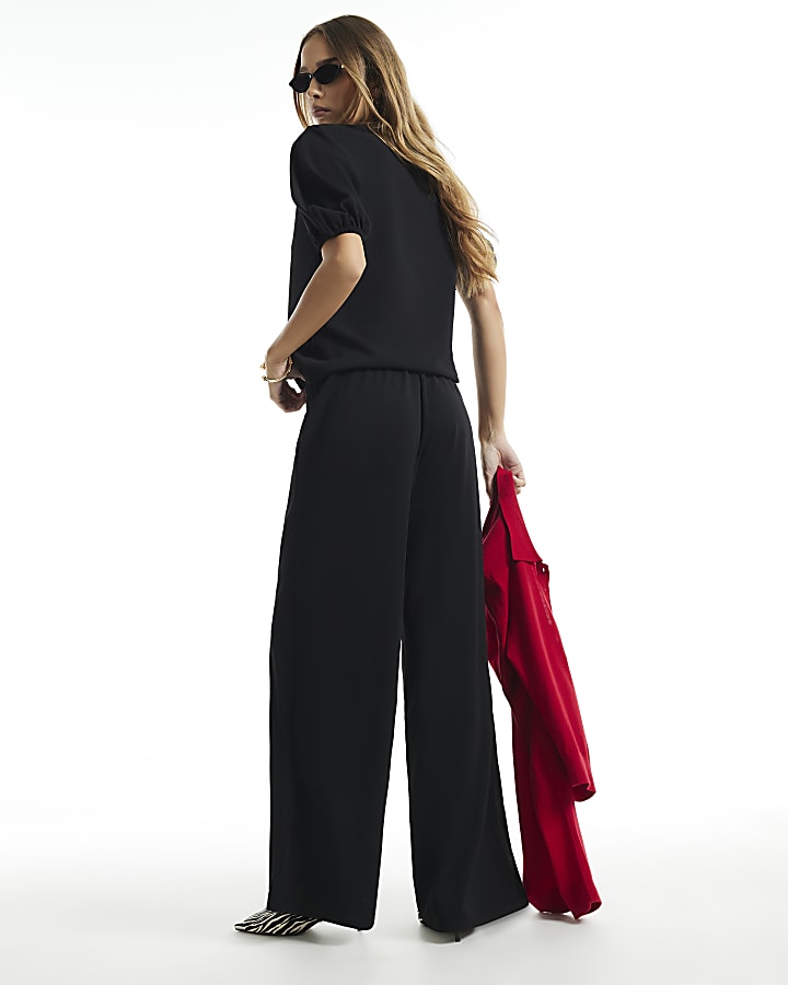 Black Pintuck Wide Leg Trouser