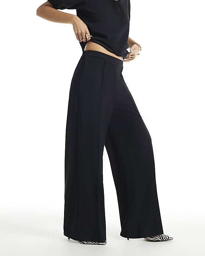 Black Pintuck Wide Leg Trouser