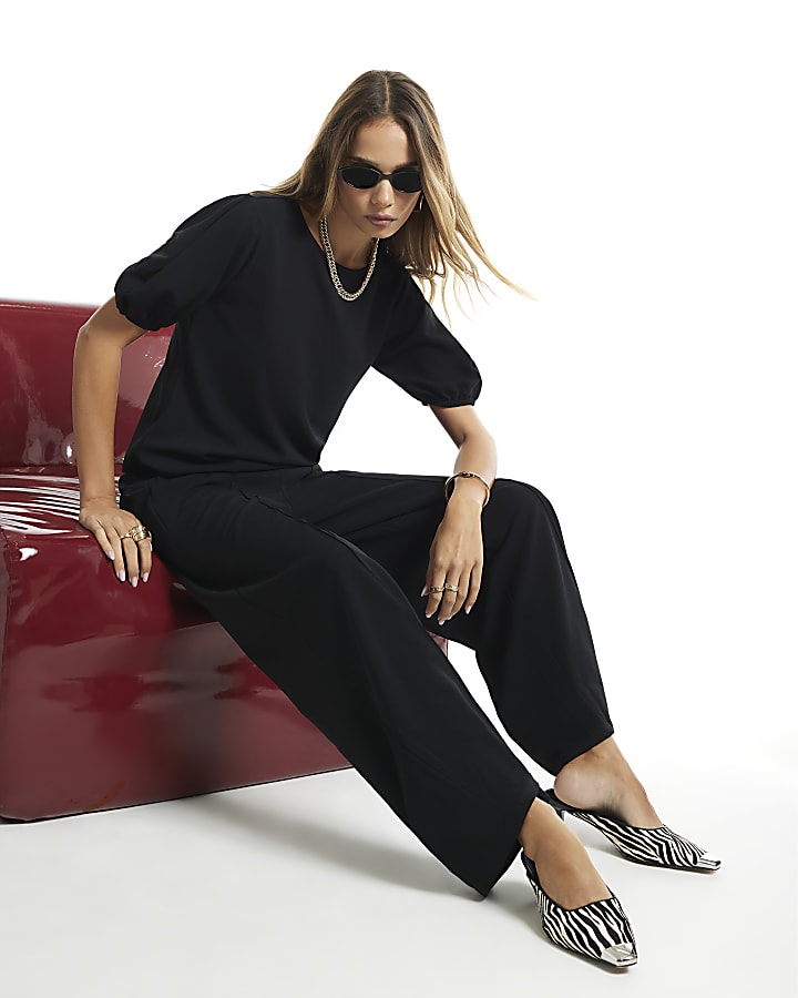 Black Pintuck Wide Leg Trouser