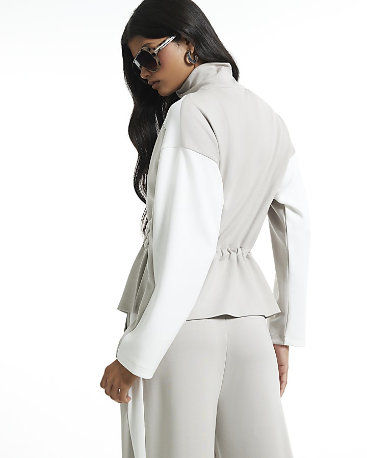 Grey Premium Colour Block Peplum Hem Jacket