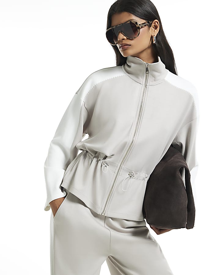 Grey Premium Colour Block Peplum Hem Jacket