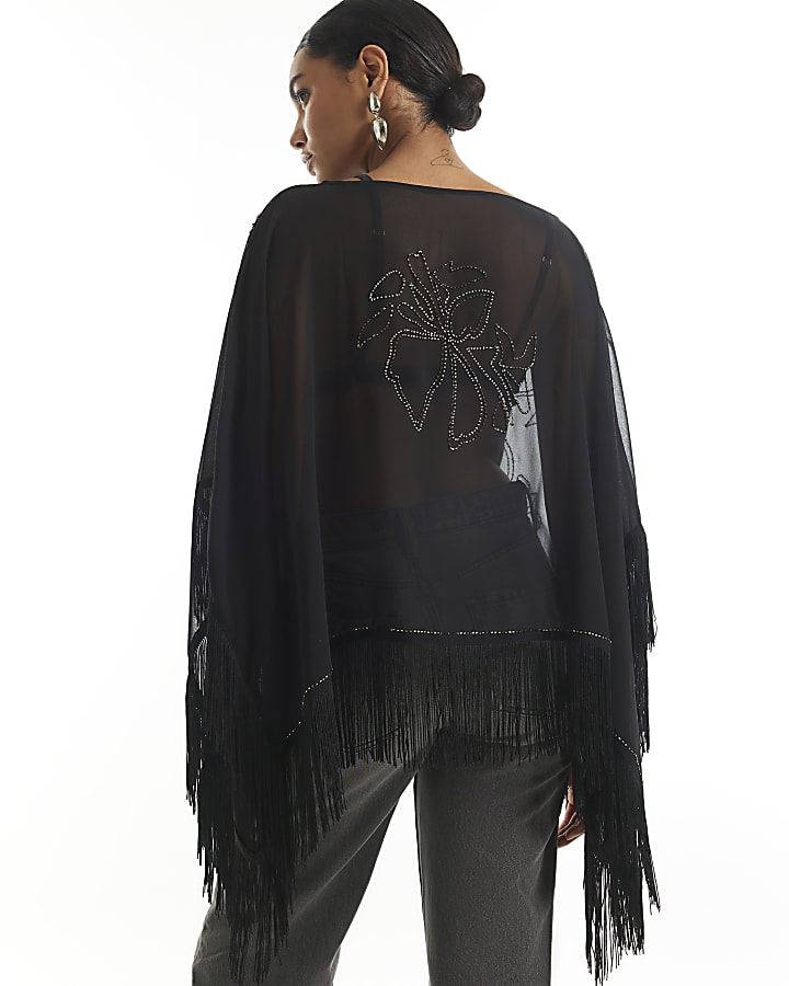 Black Beaded Tassel Cape