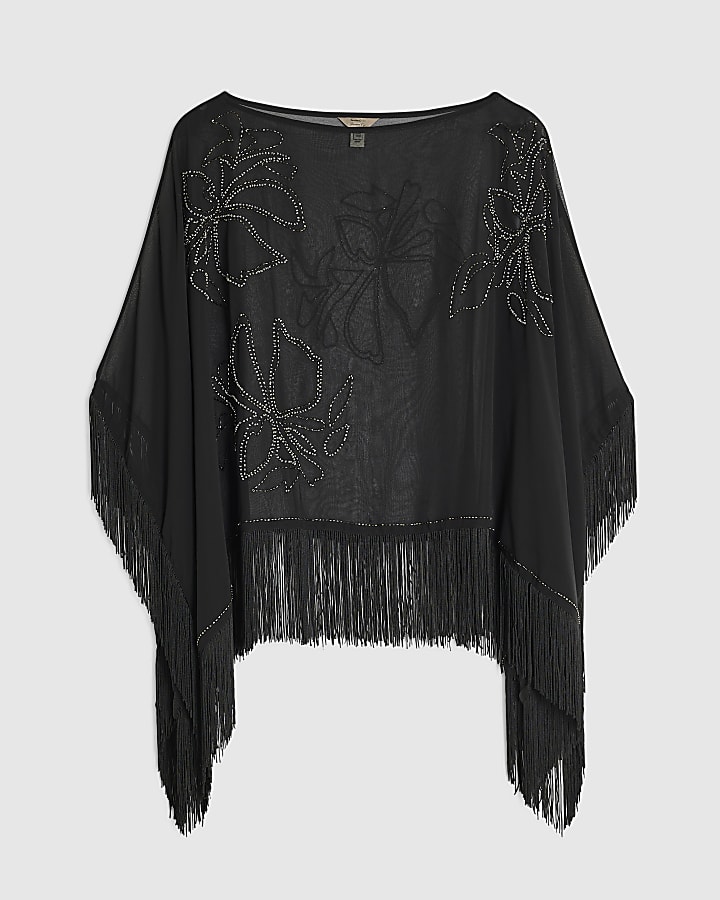 Black Beaded Tassel Cape