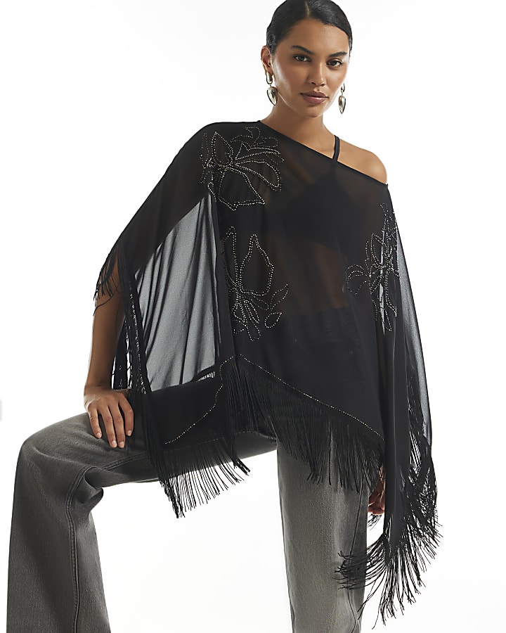 Black Beaded Tassel Cape