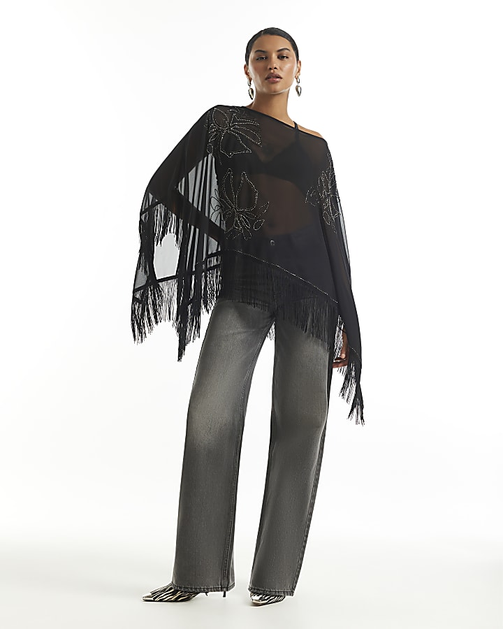 Black Beaded Tassel Cape