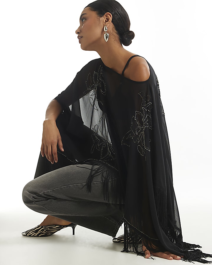 Black Beaded Tassel Cape