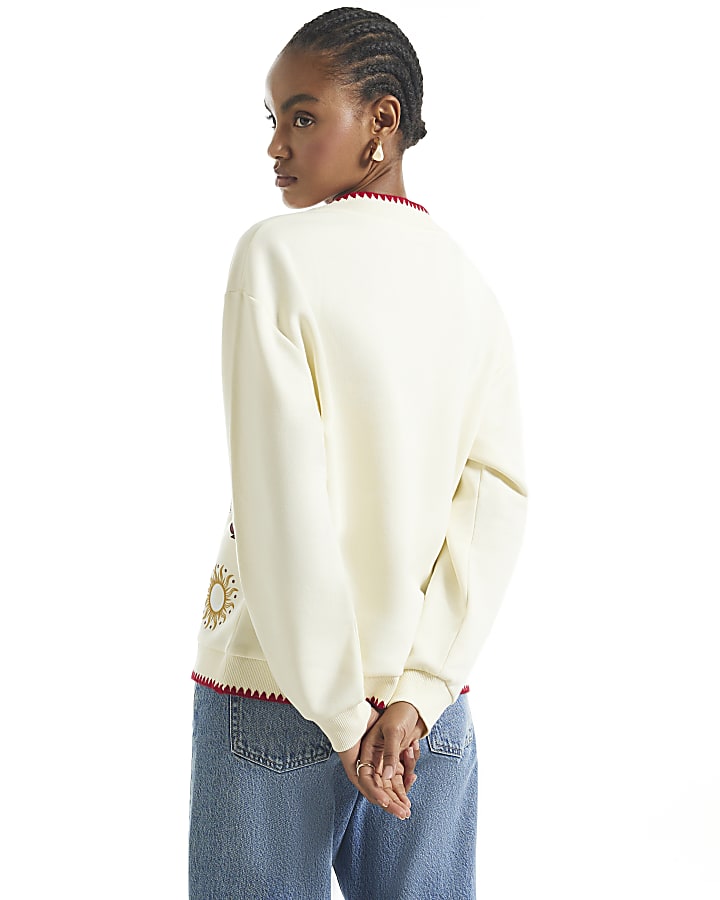 Cream Quirky Boutique Sweatshirt Cardigan