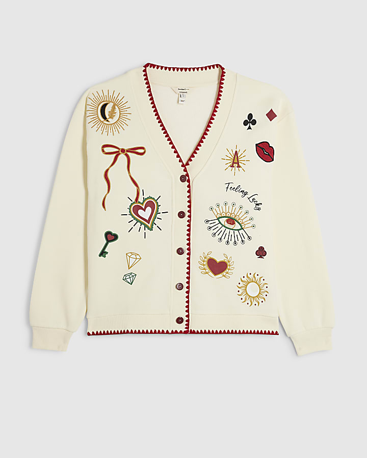 Cream Quirky Boutique Sweatshirt Cardigan