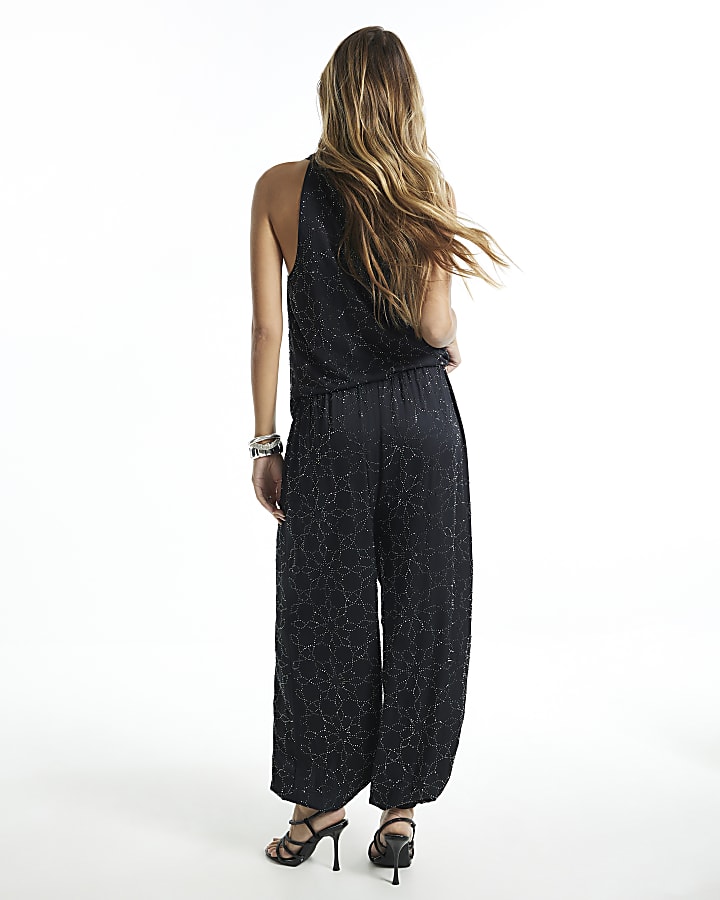 Black Hotfix Balloon Leg Trousers