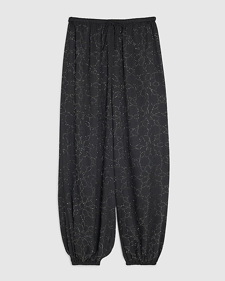 Black Hotfix Balloon Leg Trousers