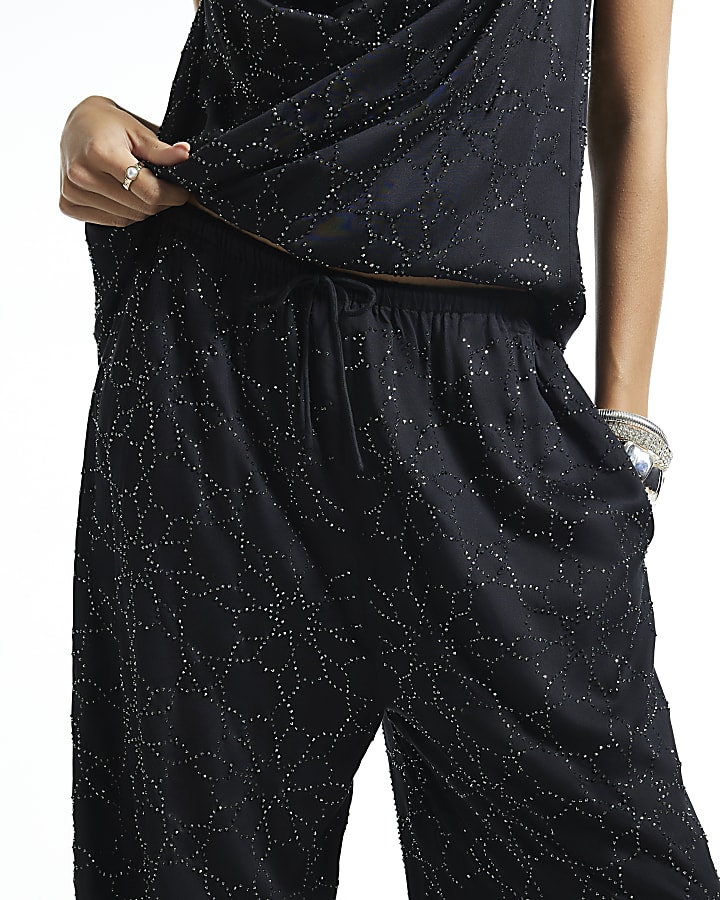 Black Hotfix Balloon Leg Trousers