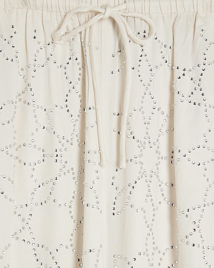 Cream Hotfix Balloon Leg Trousers