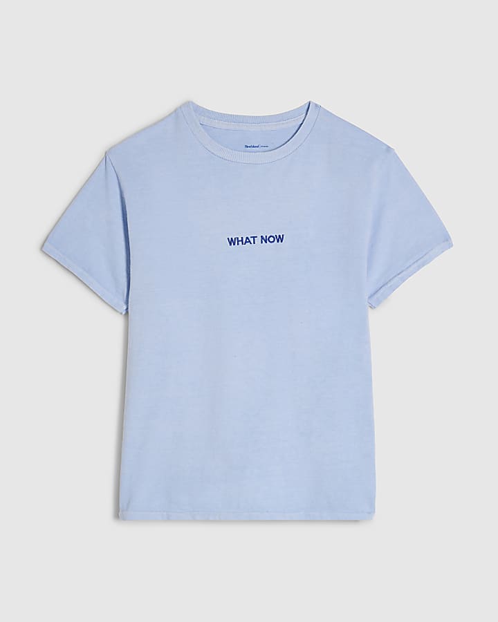 Blue What Now Embroidered T-Shirt