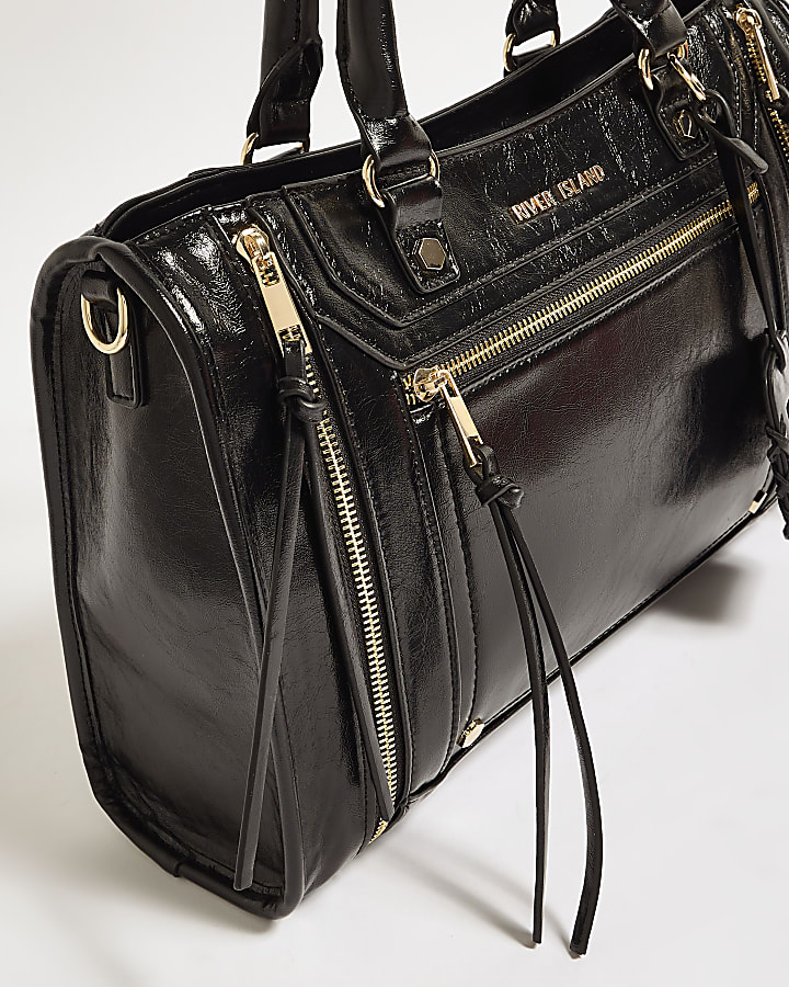 Black Zip Panel Tote Bag